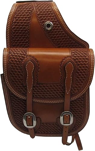 Alfa Equine Bolsa de sillín de cuero Western Tooled con doble correa para caballos, equitación