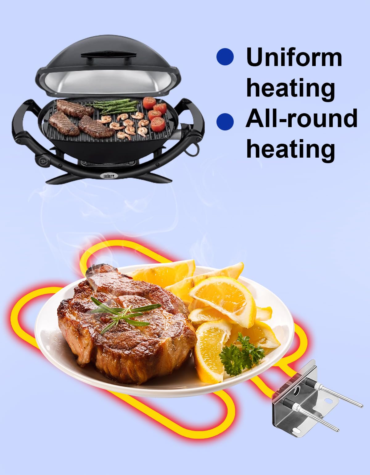 Elemento riscaldante di ricambio 66631/65621, Radiante Elettrico per BBQ Weber Q140 Q1400 SUS840, Tubo Bruciatore per Grill per Weber 66631, 80342, 80343, 65620, Resistenza Riscaldante