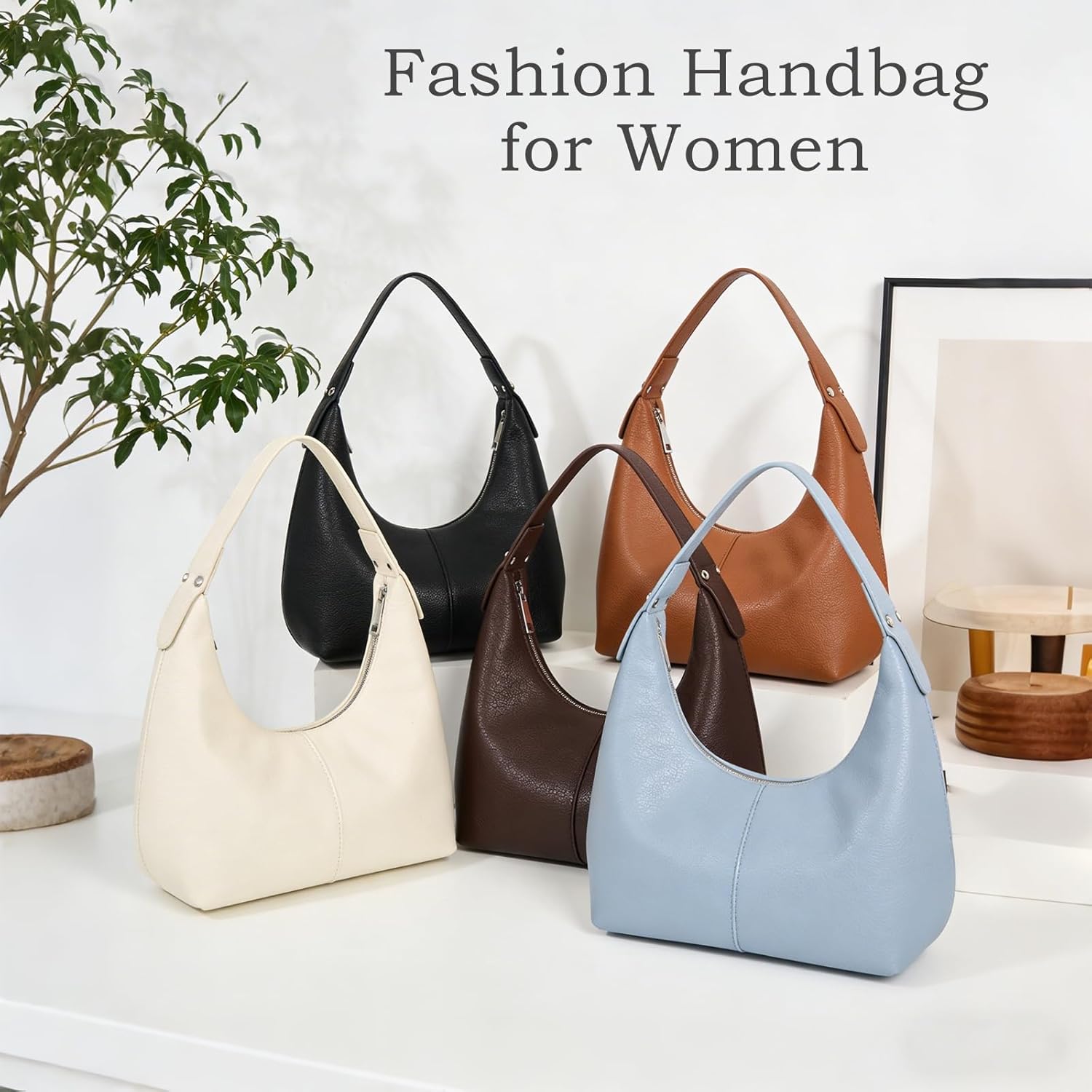 Small Shoulder Purse for Women, Soft PU Leather Tote Handbag Slouchy Crescent Hobo Bag for Leisure & Daily Use
