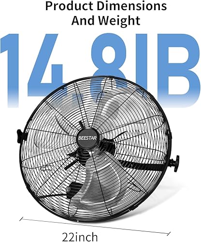 Miniatura 6 de BEESTAR Ventilador de montaje en pared de alta velocidad de 20 pulgadas, ventilador industrial con ventilación comercial de 3 velocidades, fácil