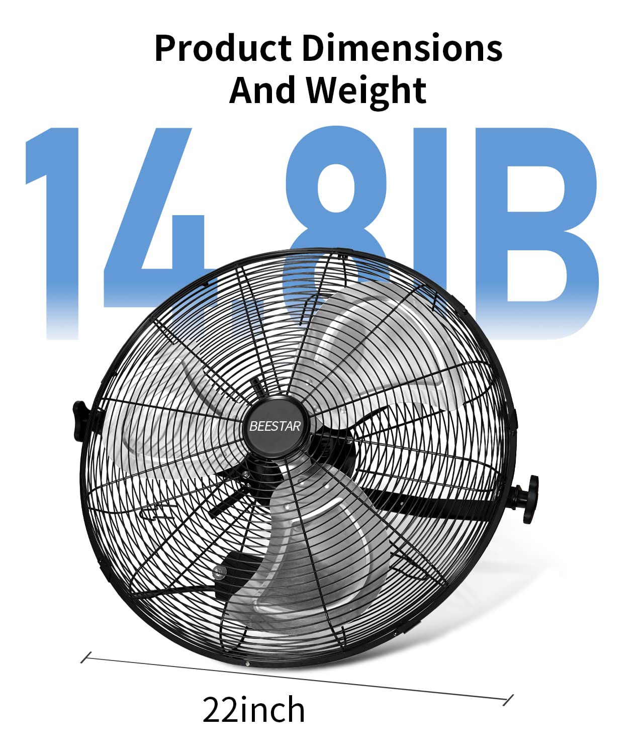 BEESTAR 20 inch High Velocity Wall Mount Fan,Industrial Fan with 3 Speed Commercial Ventilation,Easy Operation and 270 Degree Tilting,Metal Fan for Warehouse,Greenhouse, Workshop and Basement