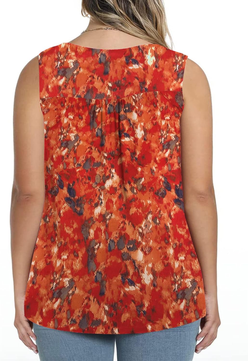 ROSRISS Plus-Size Tank Tops Summer Sleeveless Henley V-Neck Shirts Buttons Up Lace Pleated Flowy Tunics - Image 2