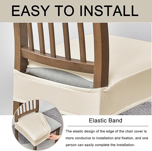 Miniatura 4 de HAOYONG Funda de asiento impermeable para sillas de comedor, 6 piezas, de piel sintética, lavable, protector de asiento suave y elástico para sillas