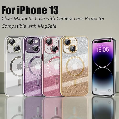 Miniatura 9 de Misscase Funda magnética compatible con iPhone 13 con purpurina y protector de lente de cámara, protección completa, compatible con MagSafe,