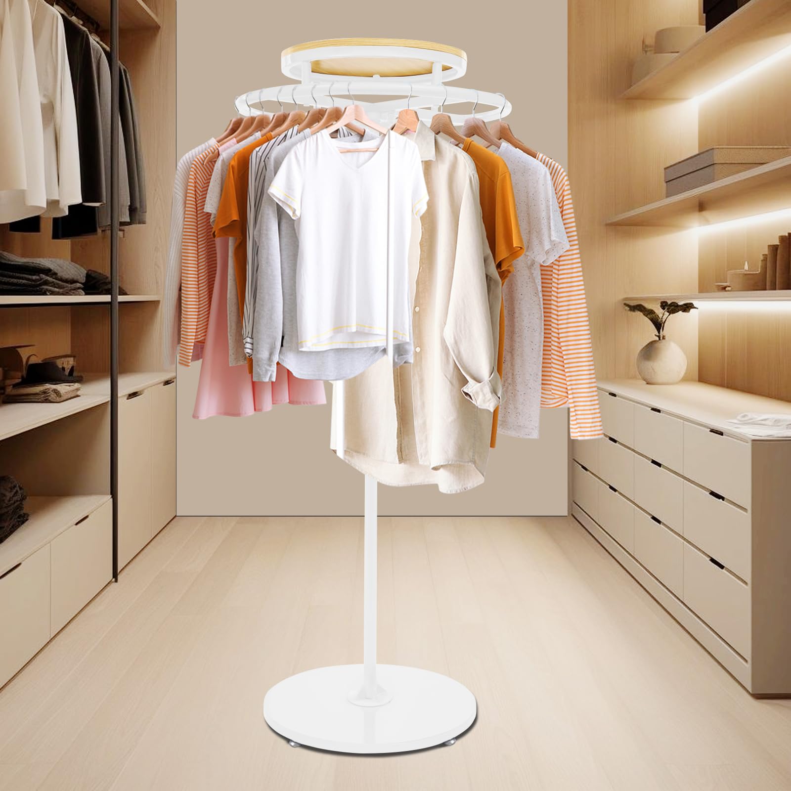 Runder Kleiderständer,runder Garderobenständer | für Laden und Zuhause, drehbar 360 Grad, Holz-Metallgestell, Höhe 140 cm Kleiderständer Einzelhandel Boutique