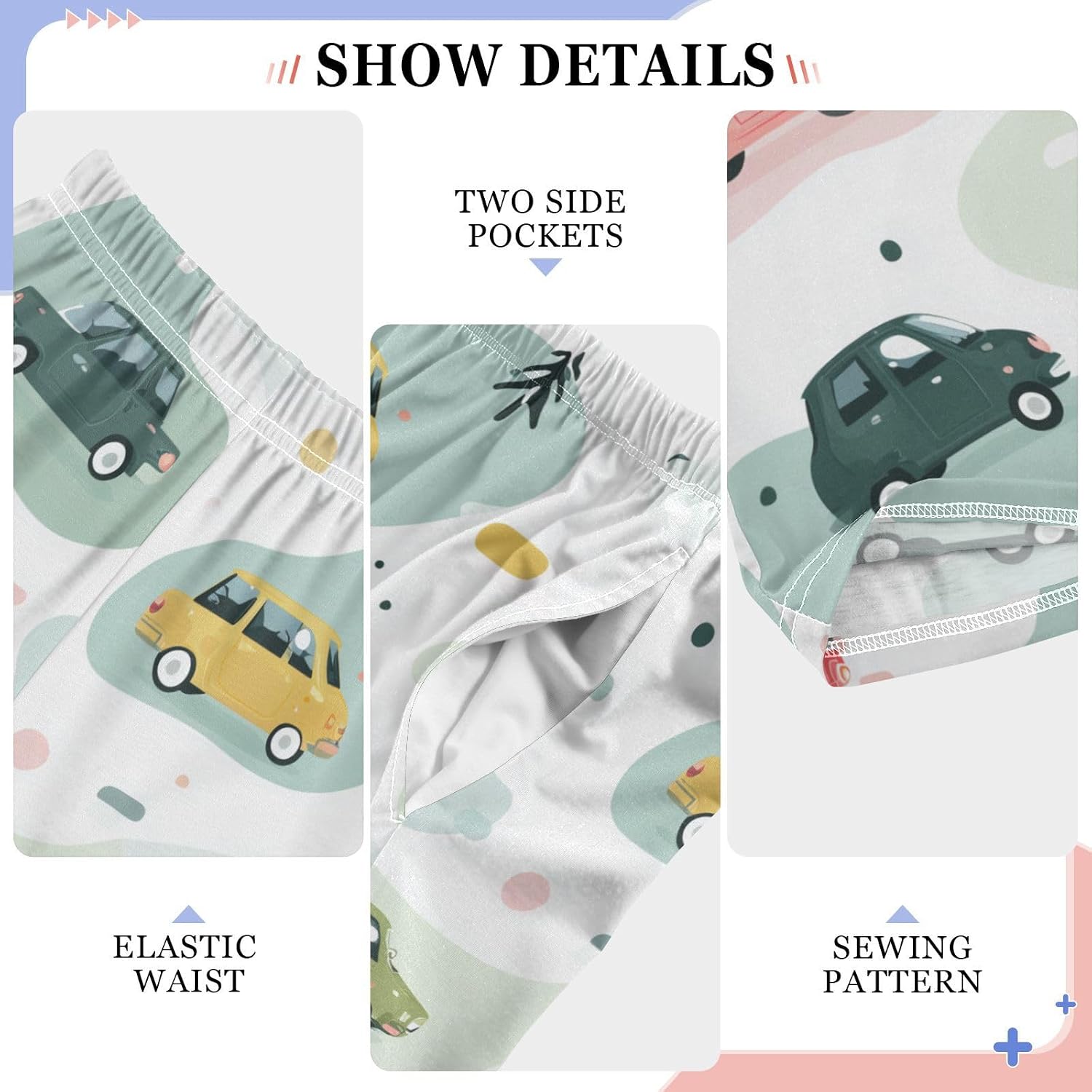 visesunny Boys' Pants Cute Colorful Cars Jogger Pants Elastic Waist Long Bottoms Trousers with Pockets S-XL