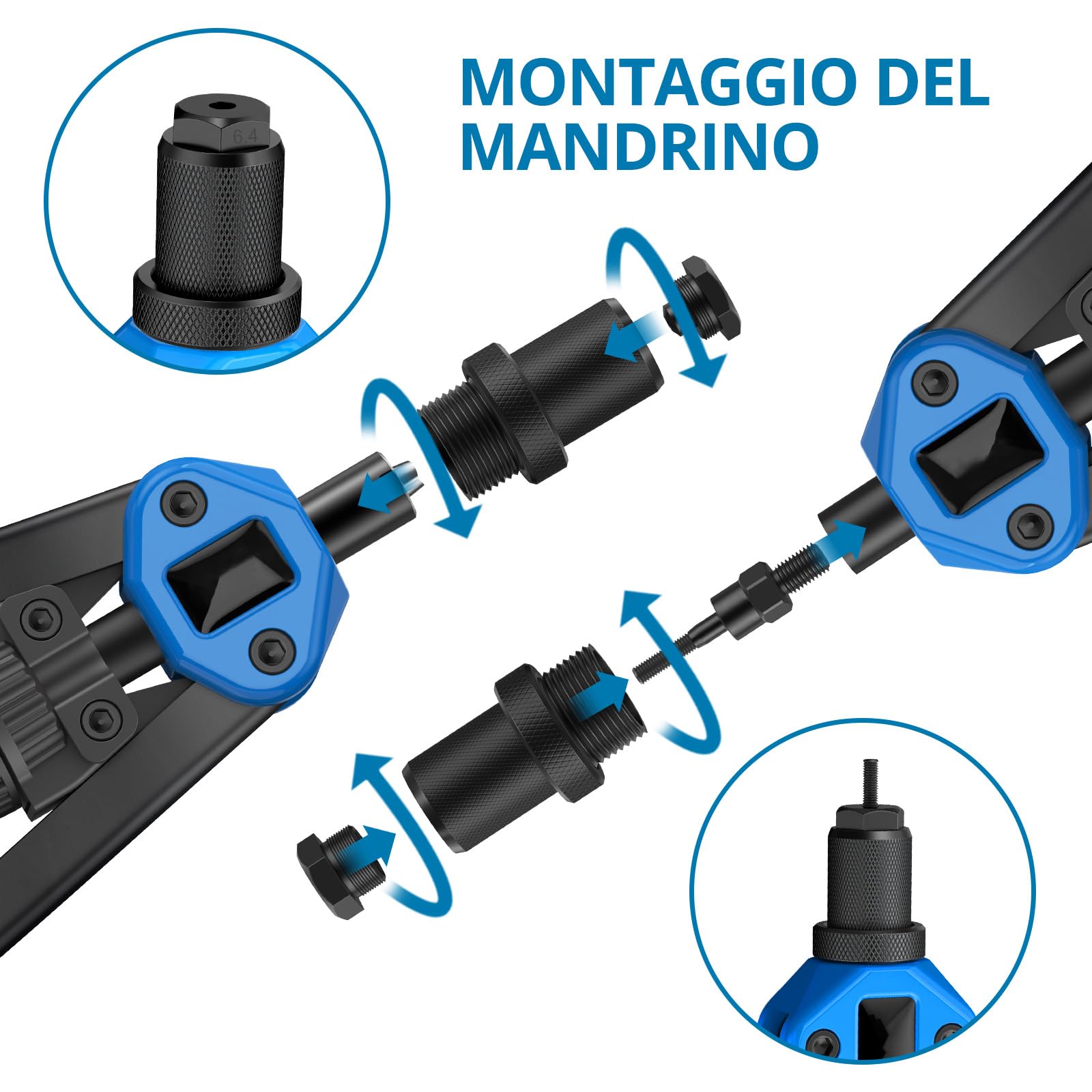 AUTOUTLET Kit 2 in 1 Pinza Rivettatrice da 13 Pollici per Rivetti Ciechi con 110 Dadi M3-M12 e 50 Rivetti Ciechi (3,2-6,4 mm),Rivettatrice Manuale Professionale
