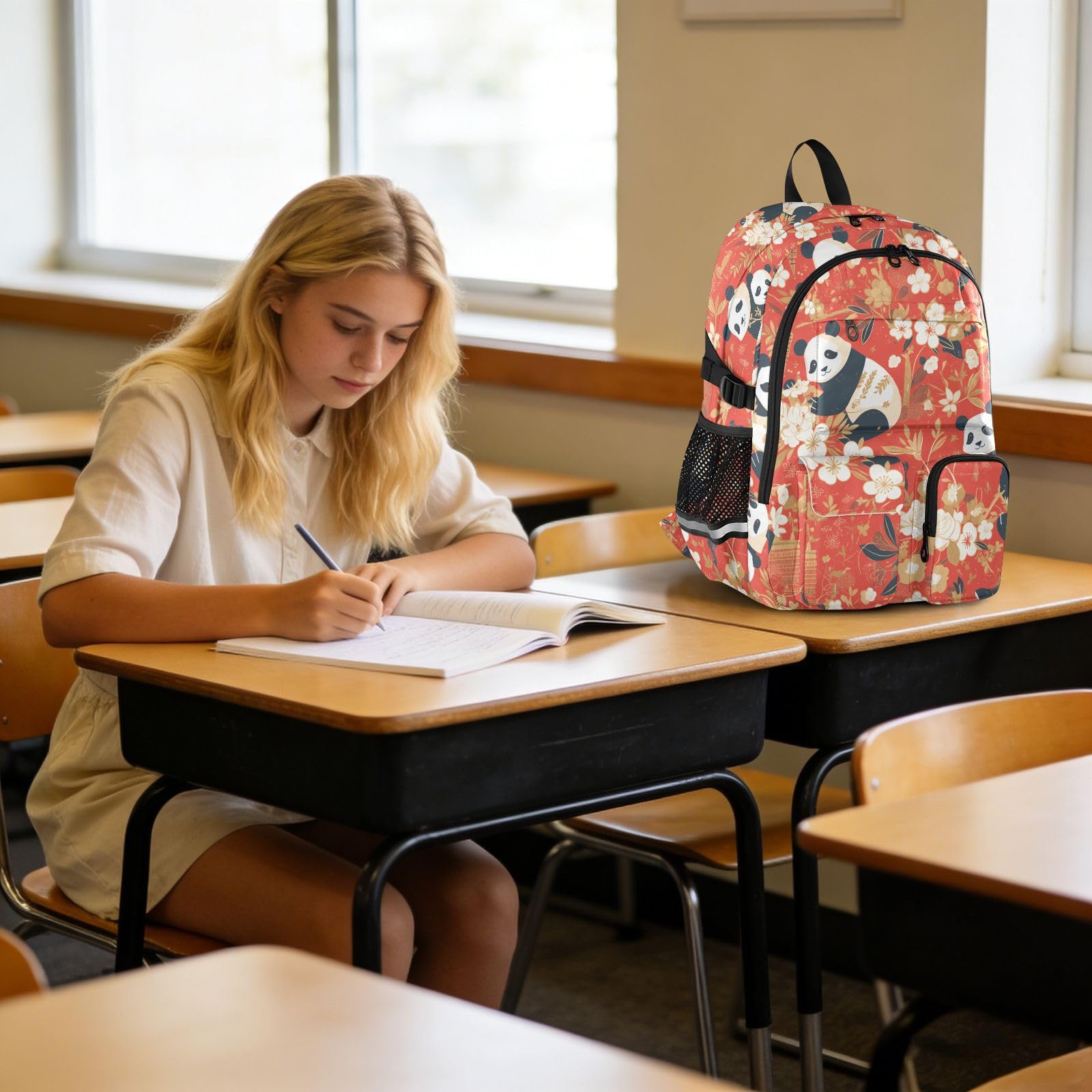 Duży plecak podróżny zwierzę panda czerwone złoto retro college szkoła torba na książki