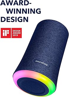 Soundcore Flare Wireless Speaker by Anker, Waterproof Party Speaker with 360° Sound, Enhanced Bass & Ambient LED Light, IP67 Waterproof and 12-Hour Battery Life-Blue