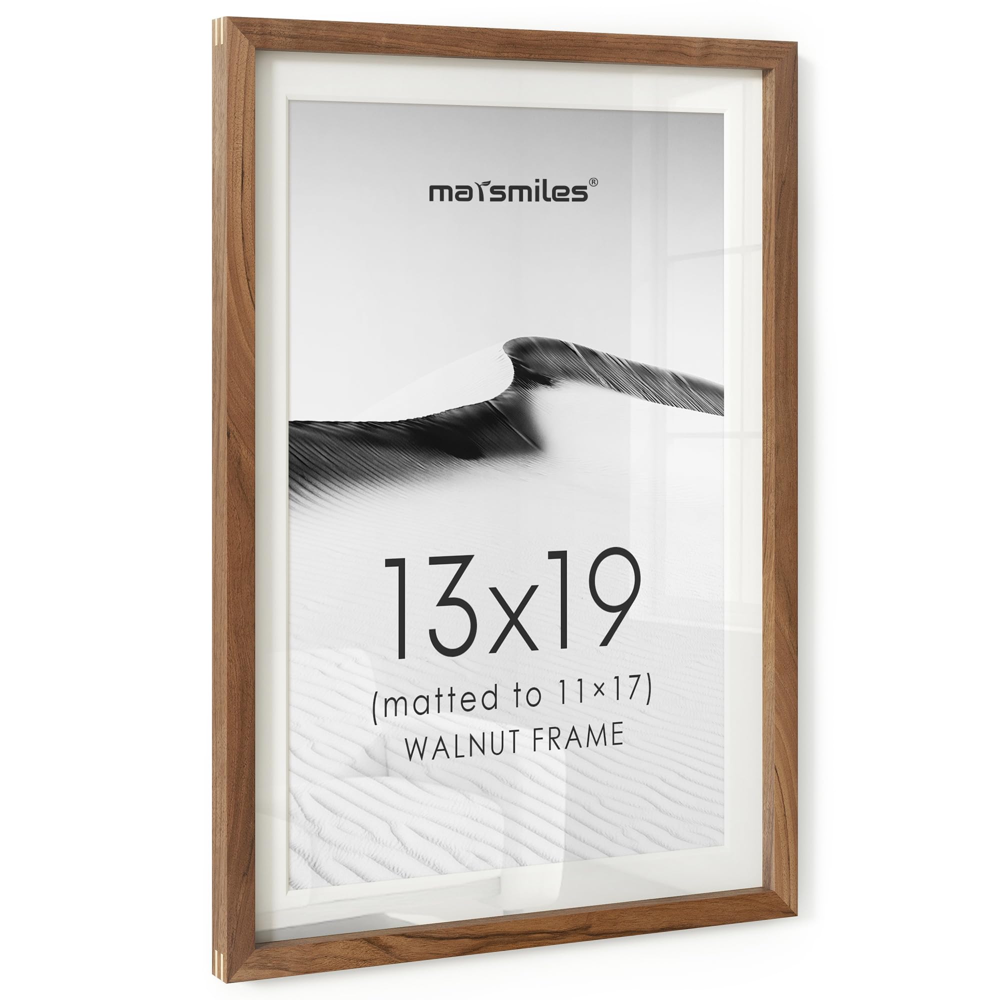 Cadre photo 33x48 cm bois de noyer avec passe-partout 28x43 cm pour décoration