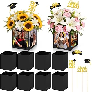 AUGSUN 12 Pcs Graduation Picture Centerpieces for Tables, 6 Inch Photo Display Frame, Picture Props Box for Congrats Grad Decor Party Favor, Birthday Party Photo Table Centerpieces Decoration (Black)