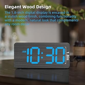 uscce Wooden Digital Alarm Clocks for Bedrooms: Dimmable Dual Alarm Clock with Large Numbers for Bedside Desk - Loud Alarm for Heavy Sleepers with Volume Control - Wood Decor & Gifts