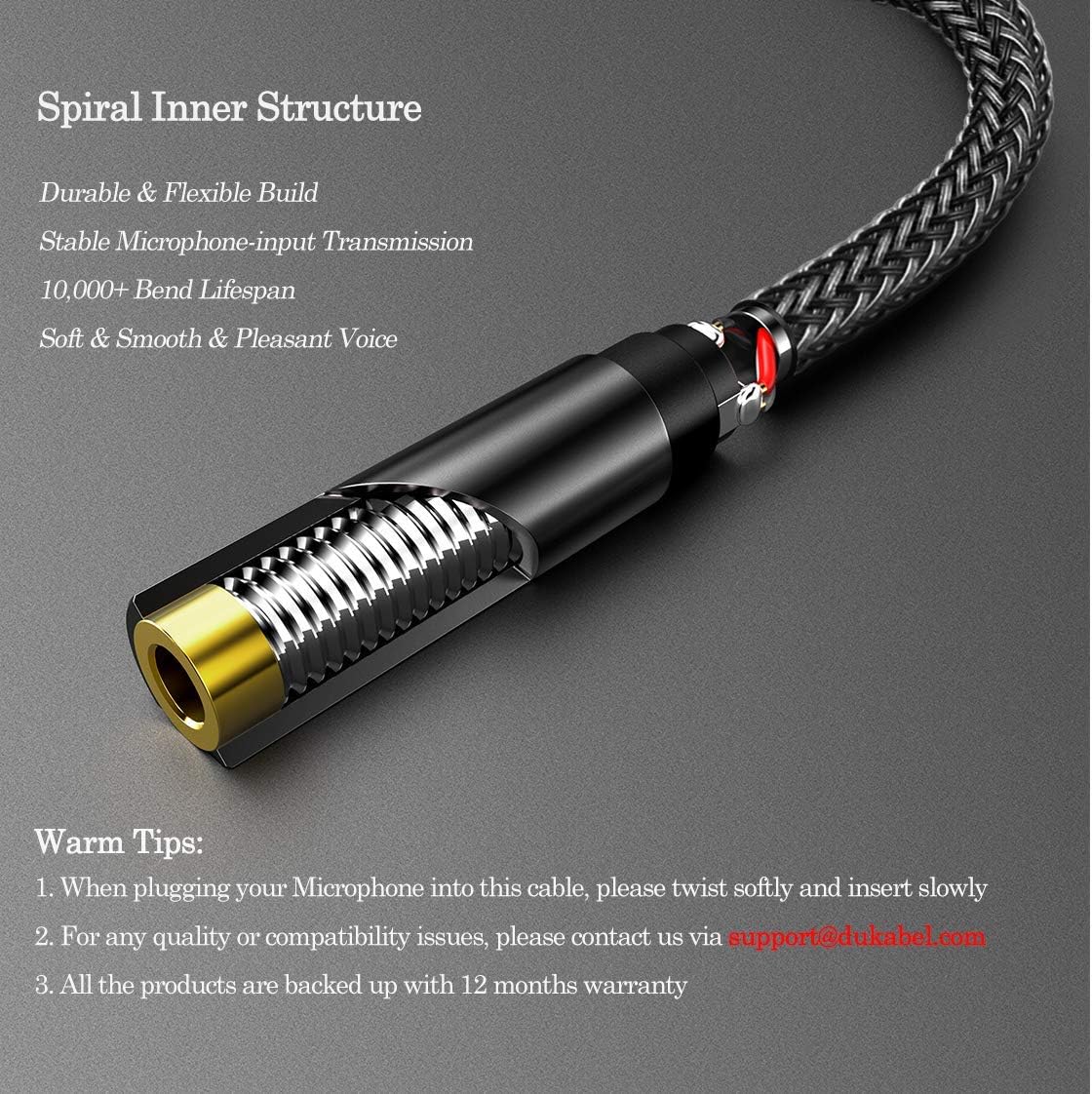 DUKABEL DC3 TRRS to TRS Adaptor, 3.5mm 4 Pole to 3 Pole Adapter, TRRS Female to TRS Male 4-Pole Mic-Supported Adapter for Camera, PC, TRRS Lav Microphones.