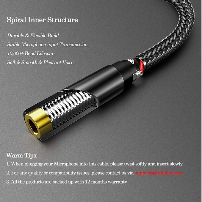 DUKABEL DC3 TRRS to TRS Adaptor, 3.5mm 4 Pole to 3 Pole Adapter, TRRS Female to TRS Male 4-Pole Mic-Supported Adapter for Camera, PC, TRRS Lav Microphones.