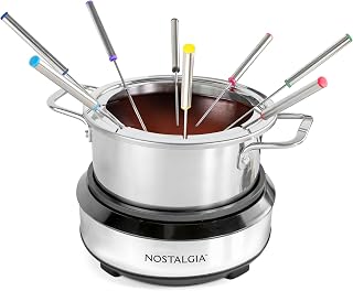 Nostalgia 8-Cup Electric Fondue Pot Set - Stainless Steel Cheese & Chocolate Fondue Maker with 8 Color-Coded Forks & Temp Control