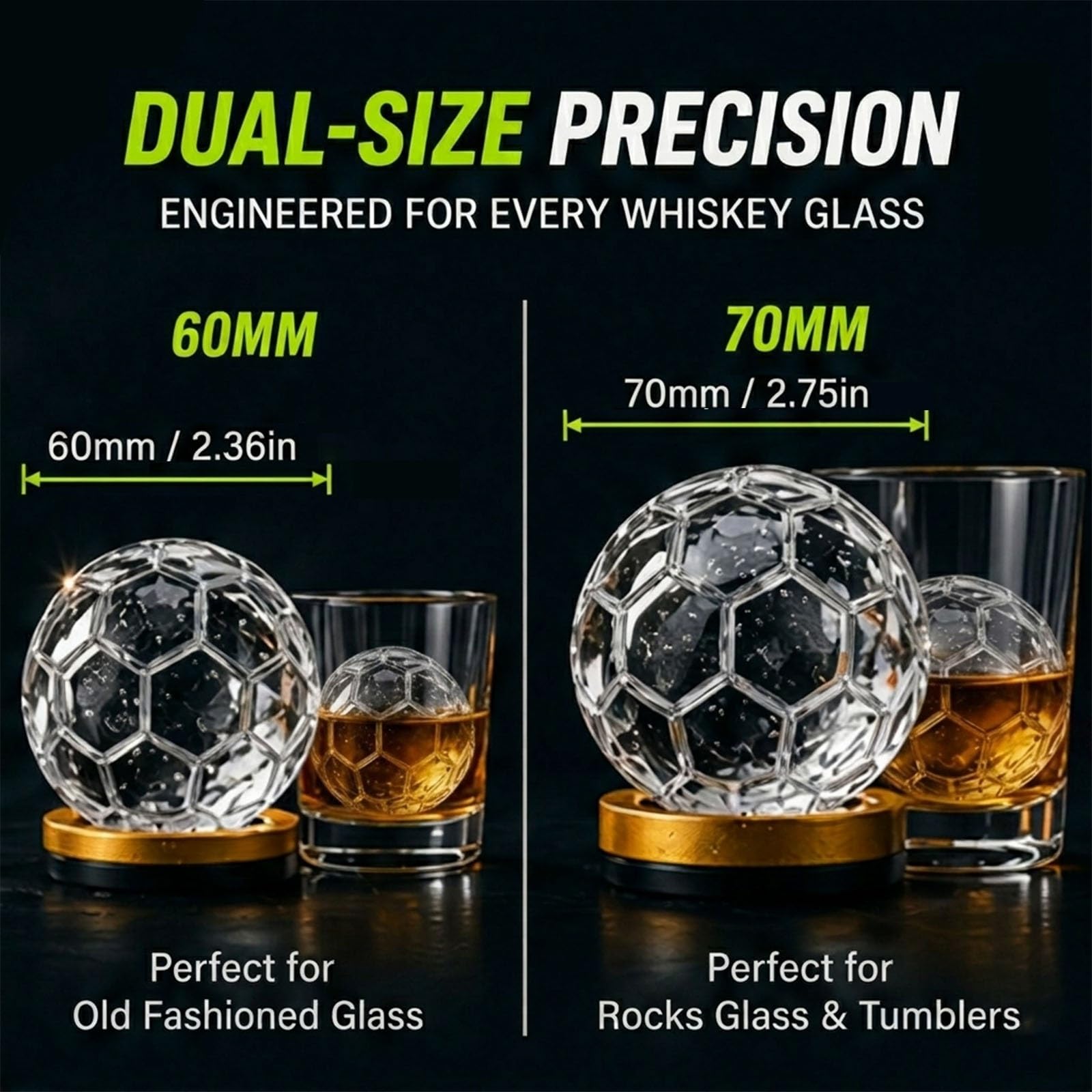 Máquina de Hielo Profesional de Fútbol, 60mm 70mm Prensa de Aluminio de Aviación, Compresión Automática para Esferas de Hielo, Regalo para Aficionados al Whisky(70mm)
