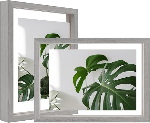 Miniatura 56 de Egofine Juego de 2 marcos flotantes de 8 x 10 pulgadas, marco de fotos de plexiglás doble, hecho de madera maciza, fotos de cualquier tamaño de
