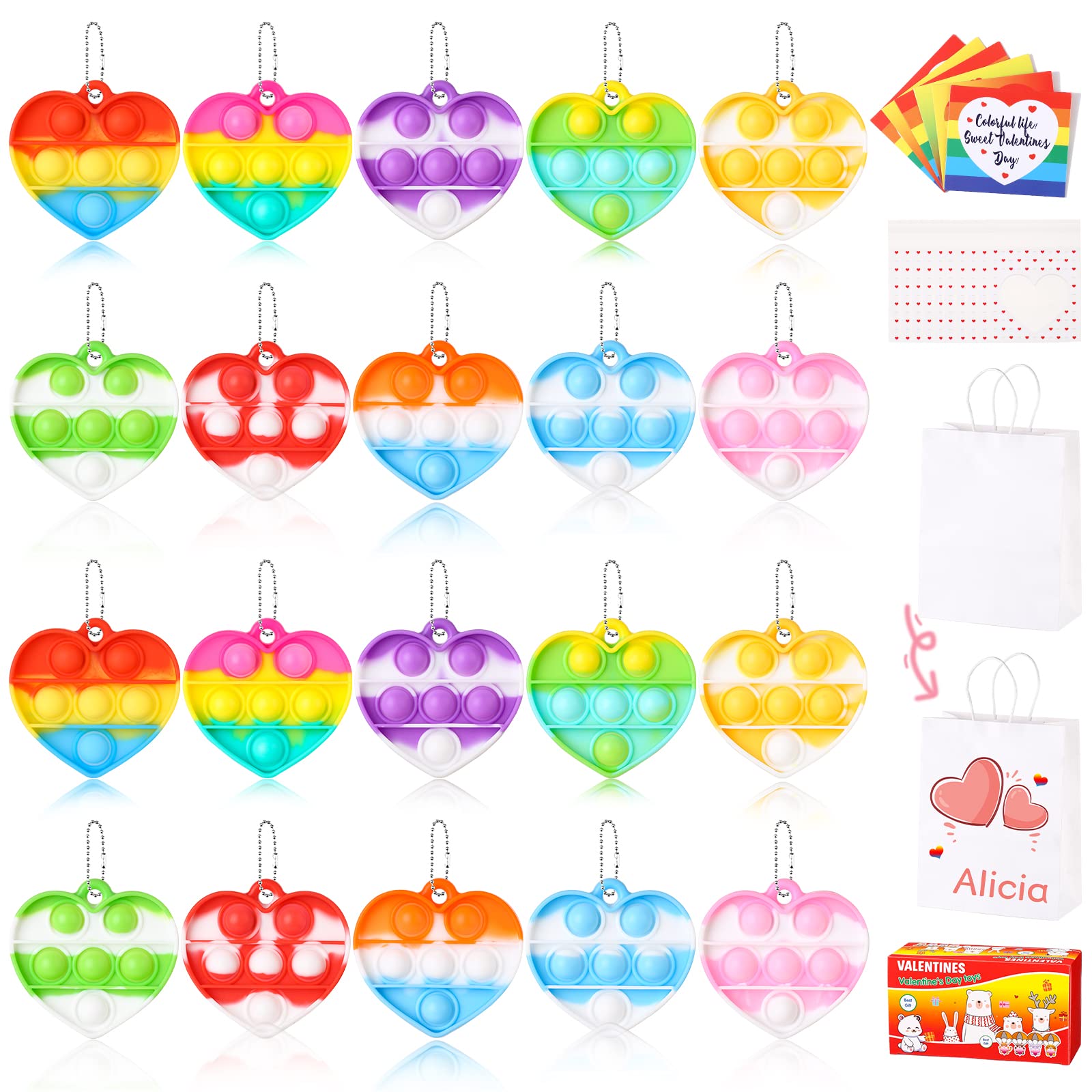 ?ƒÆ¥Valentines Day Gifts for Kids Classroom- 30 Pack Heart Sensory Pop Toys with Valentines Day Cards for Kids School, Bulk Fidget Toys Valentines Classroom Favors Goodie Bag Stuffer Set for Girls Boys