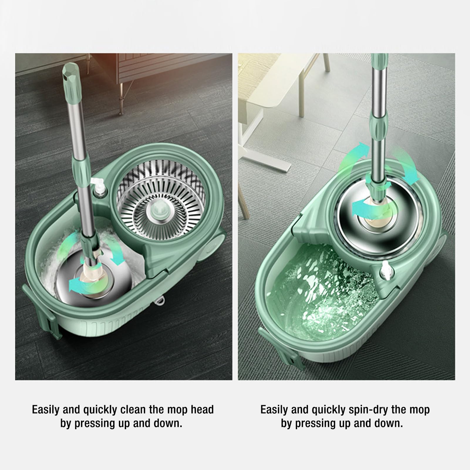 de Limpieza de Pisos con Cubo de Fregona Giratoria con Cabezal de Fregona Lavable de Doble Accionamiento, para Linóleo de Baldosas de Madera Dura