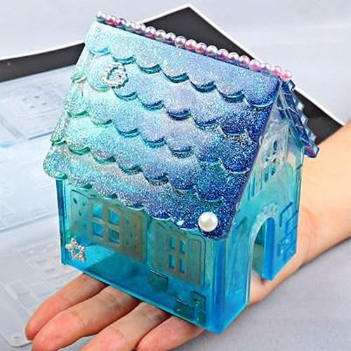 Miniatura 7 de Ylliesy - Molde de silicona para Navidad, 2 unidades, diseño de casa de jengibre en 3D, jabón de chocolate, caramelo, arcilla polimérica, decoración