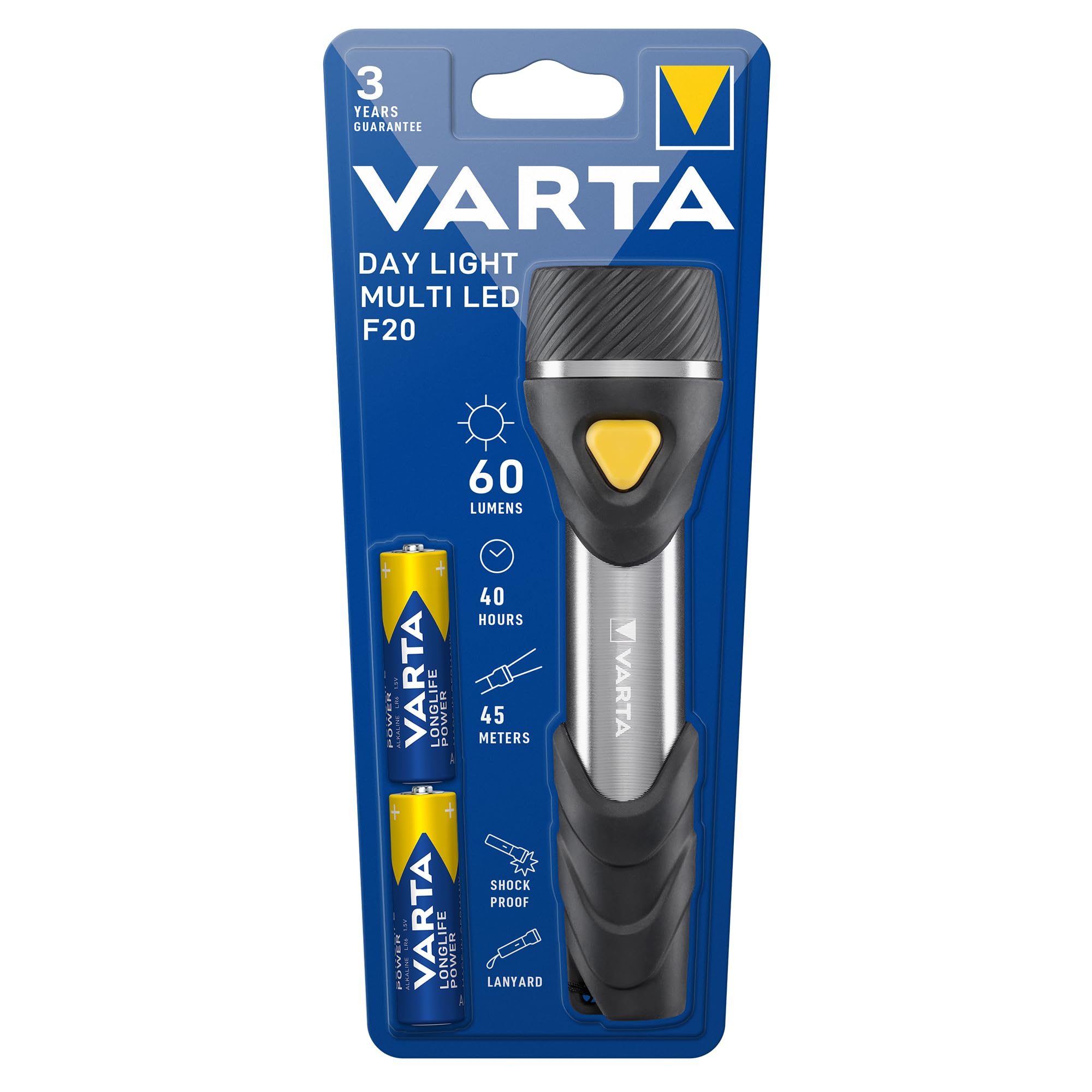 VARTA Torcia Day Light Multi LED F20 9 LED con 2x batterie AA Longlife Power