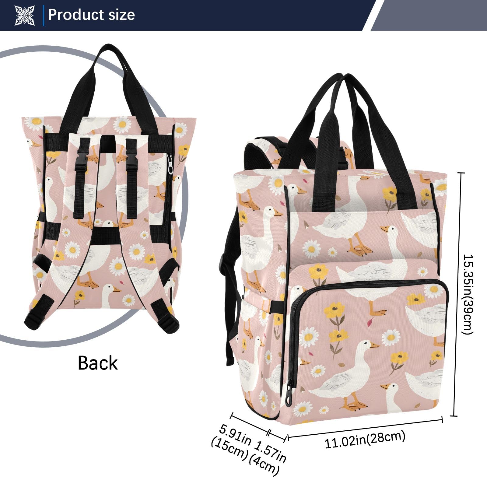 Mnsruu Cute Goose on A Pink Girly Sfondo Baby Diaper Bag Zaino Grande Borsa Impermeabile Da Viaggio Borse Per Pannolini Per Mamme E Papà