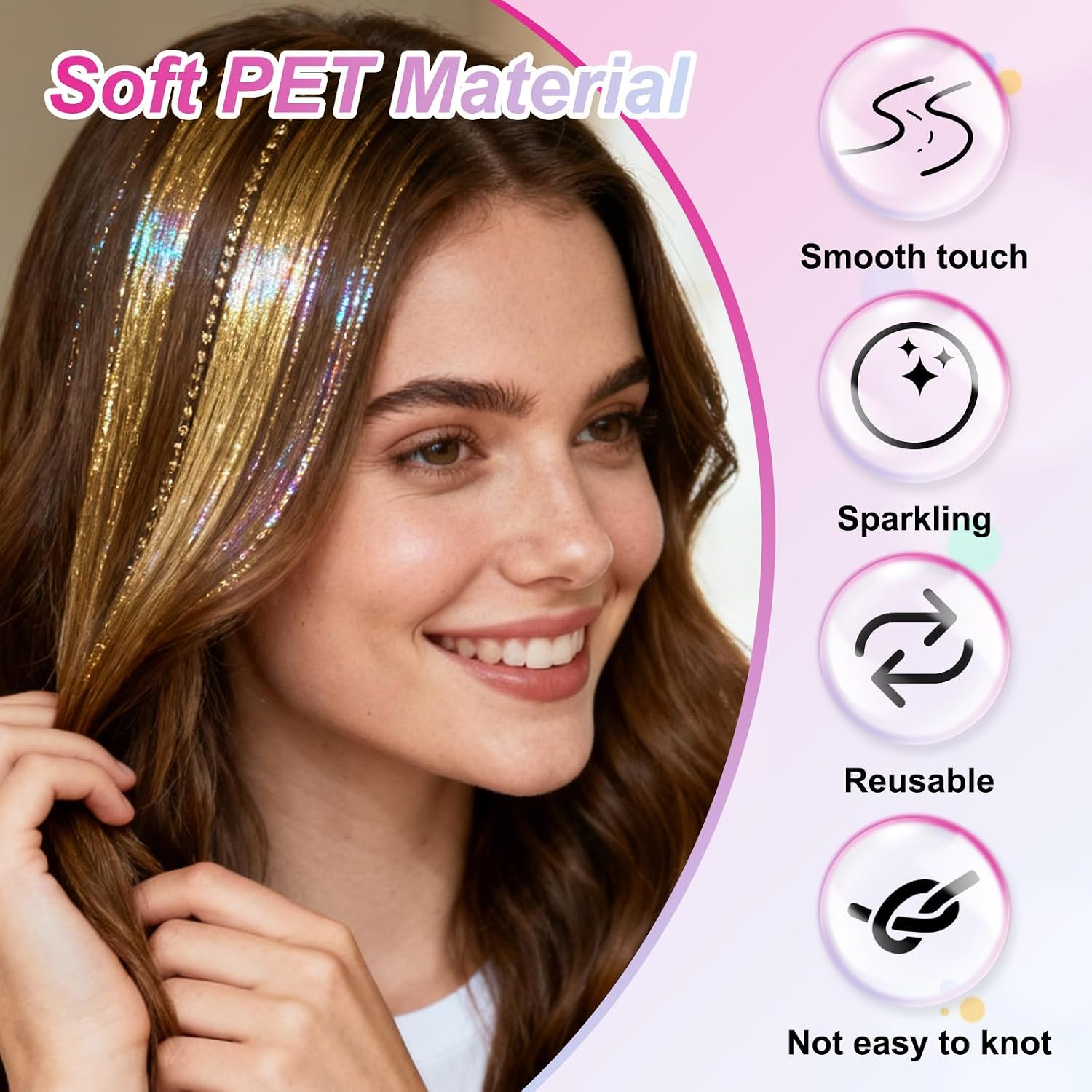 uxcell 6Pcs Clip in Hair Tinsel Kit 17.7" Fairy Hair Extensions Clips Red image 3