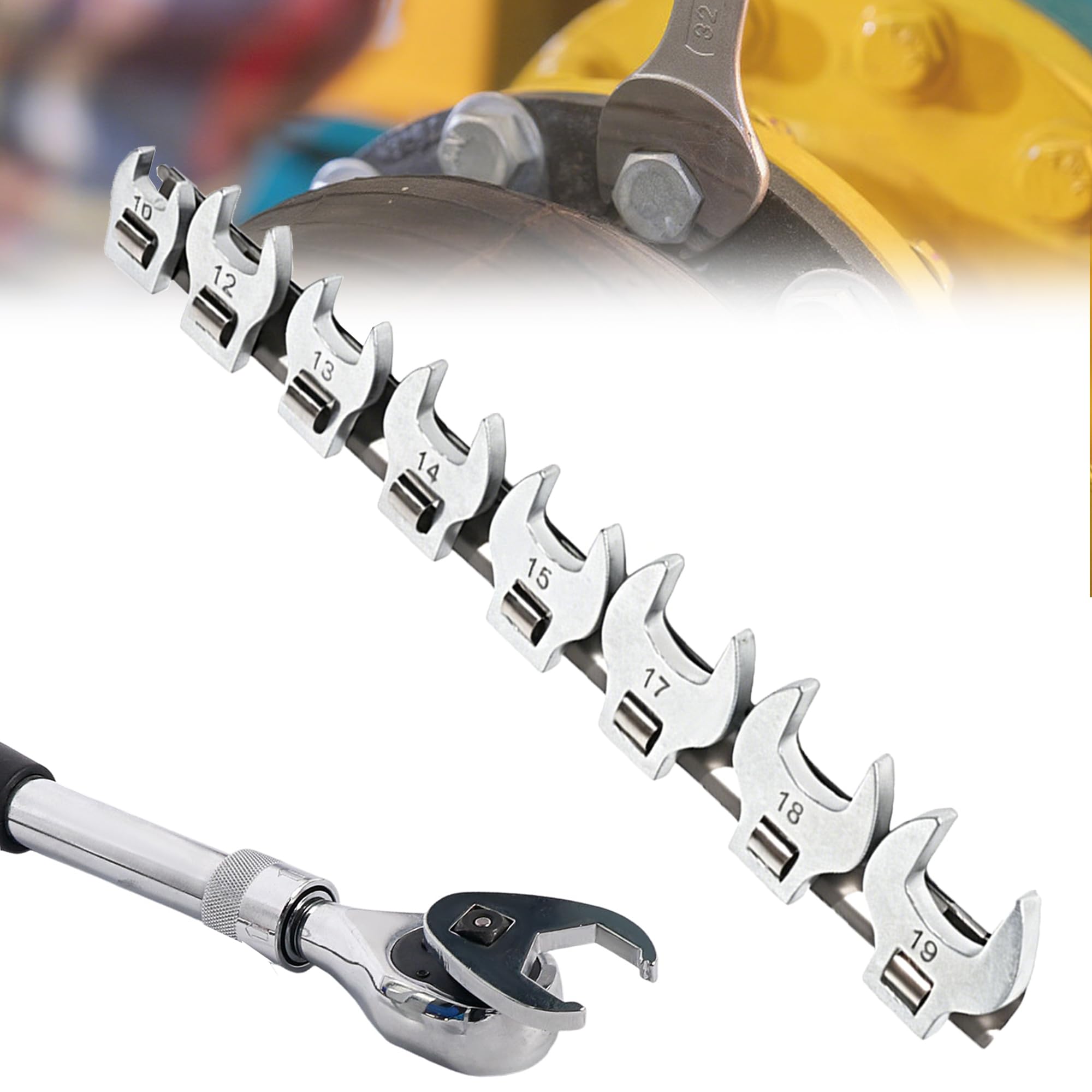 9PCS Teiliges Krähenfußschlüssel-Set, 10-19mm, Auto Reparatur, Maschinenreparatur, 4S Shop Reparatur Artefakte, Ideal Für Enge Räume, Befestigungselemente mit Hülsenwerkzeugen