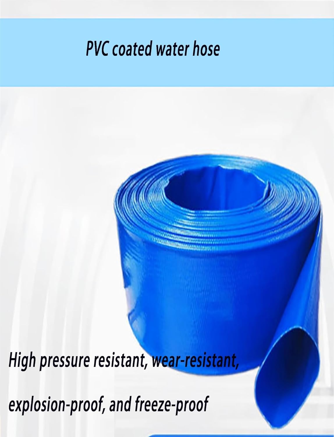 Heavy-Duty PVC Coated Flexible Water Hose, High Pressure, Abrasion Resistant for Agricultural Irrigation, Landscaping & Industrial Use(Blue,ID 15.2 Centimeter)