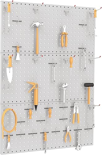 Miniatura 10 de TORACK 3 paneles de metal para pared, garaje, herramientas utilitarias, sistema de almacenamiento de tablero de clavijas para banco de trabajo,