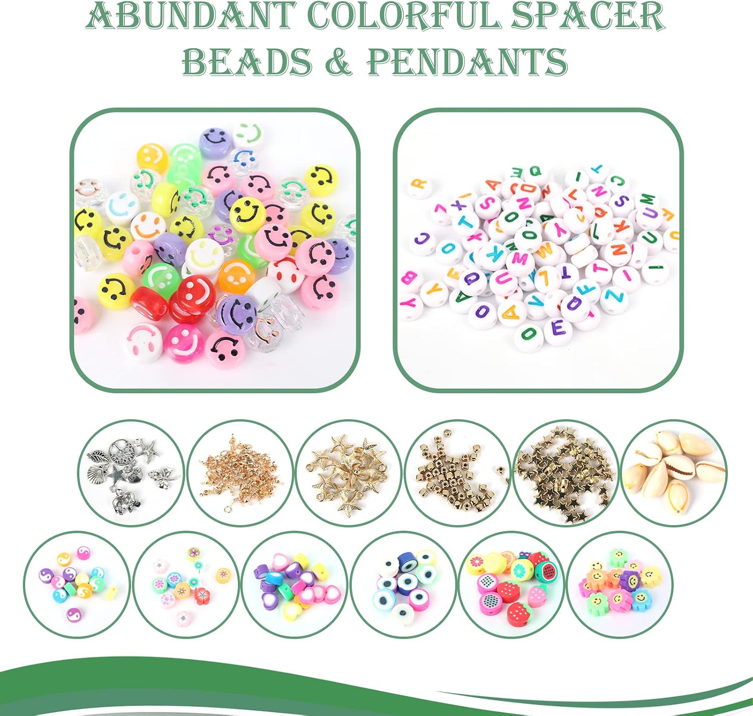 Clay Beads - 4800 Pcs Preppy Beads for Bracelet Kit Making, 24 Color 6mm Beads for Jewelry Making Kit, Flat Bead Kit with Evil Eye/Smiley/Alphabet Beads Preppy, Letter Bracelets Beads