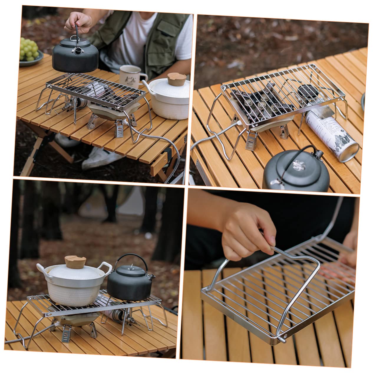 Parrilla de Barbacoa Ajustable de Acero Inoxidable Portátil y Plegable
