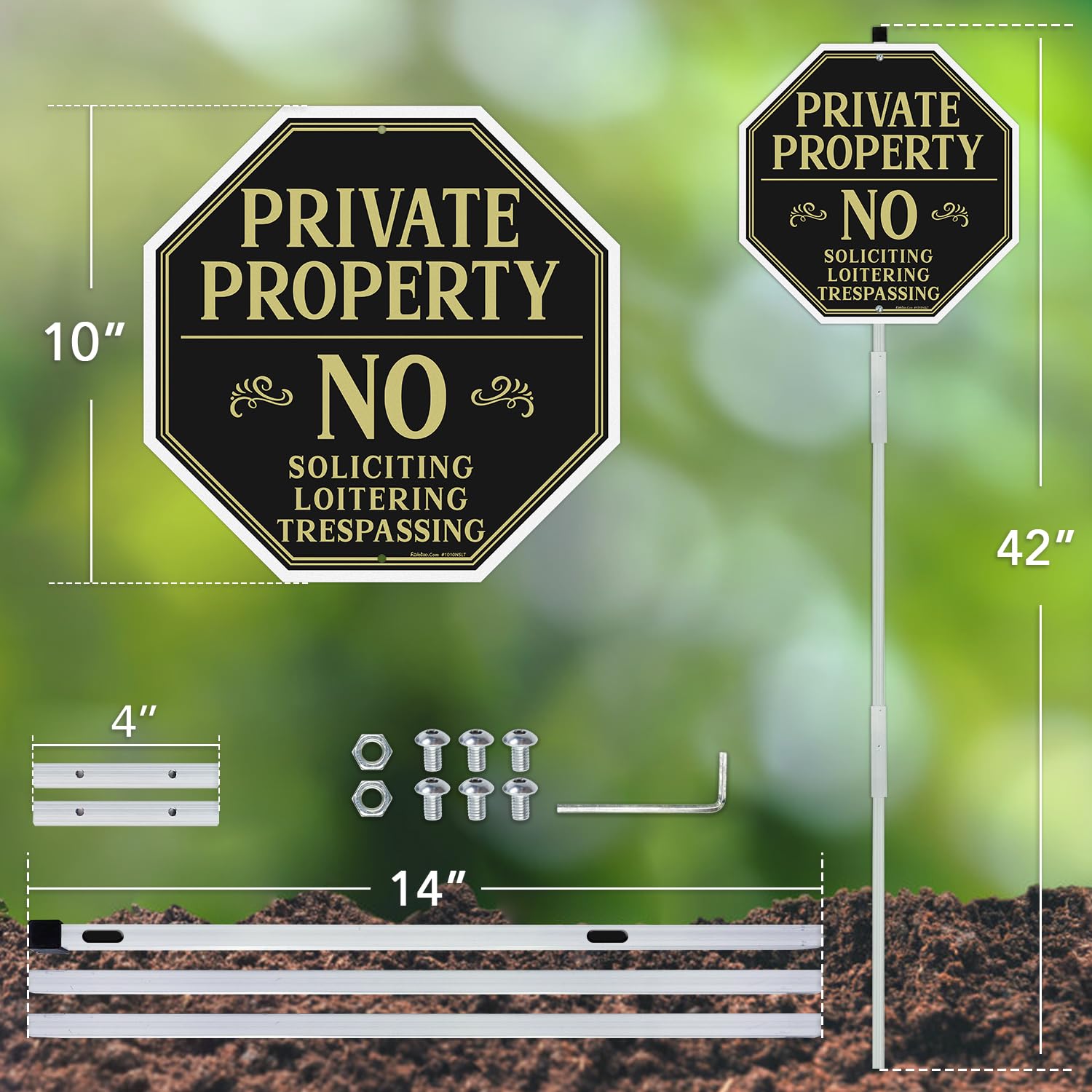 Faittoo Private Property Lot de 2 panneaux de sollicitation pour maison avec piquet de 106,7 cm, en aluminium lourd antirouille, réfléchissant, résistant à la décoloration, 2 trous pré-percés, vis et
