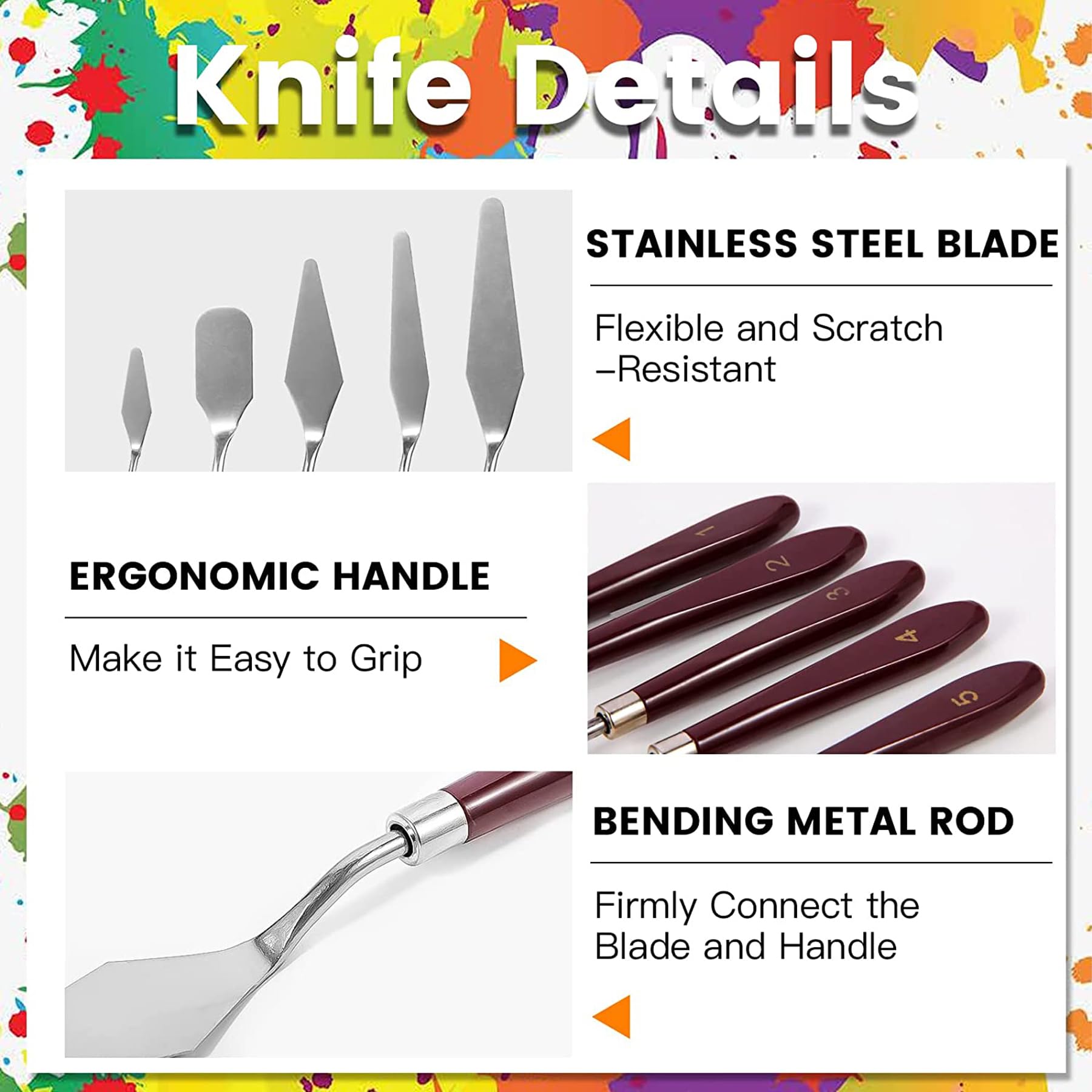 Set 11 Pezzi Spatole Per Pittura - 5 In Acciaio E 6 In Plastica - Per Olio, Acrilico E Altro - Foto 6