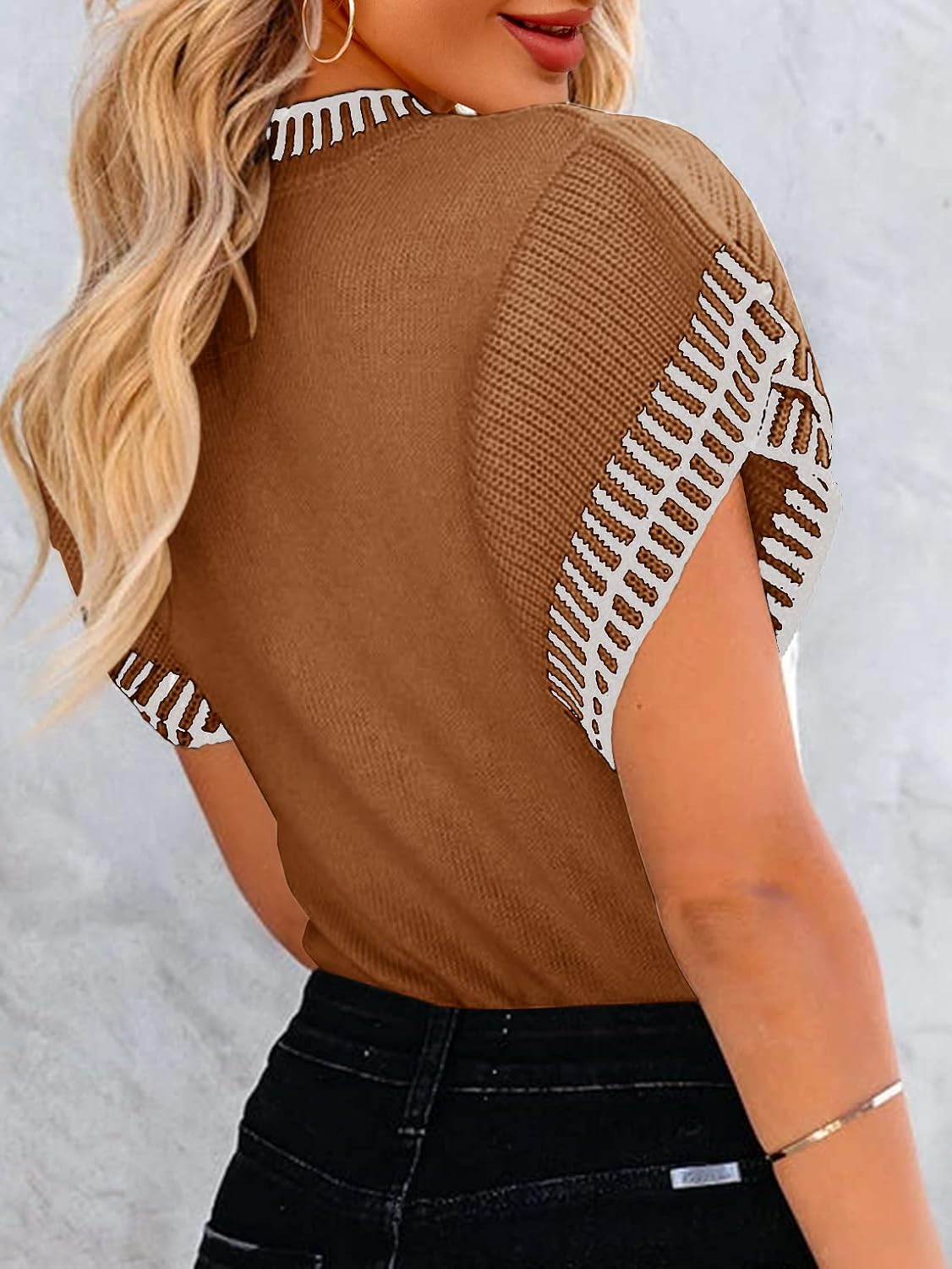 Saodimallsu Womens Short Sleeve Sweater Summer Striped Top Soft Knit Shirts image 3