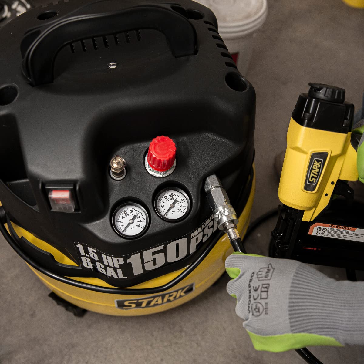 Stark 18 Gauge Brad Nailer and 6 Gallon Pancake Electric Oil-Less Air Compressor, 150 PSI (Combo Kit)