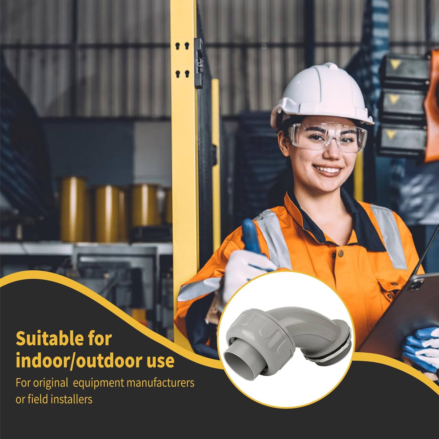 Conduit Connectors, 1-1/2 Inch Liquid Tight Connector NPT Non-Metallic for PVC Electrical Flexible Conduit Fittings, 90 Degree, UL Listed for Home Outdoor Tubes Tools, Grey (5-Pack)