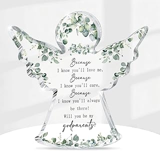 Godparents Gifts for Baptism, God Parents Proposal Gift from Godchild, Mother of Bride Gift, God Parents Presents, Catholic Decor- Will You Be My Godparents -Thank You Gifts Acrylic Decor(Angel)