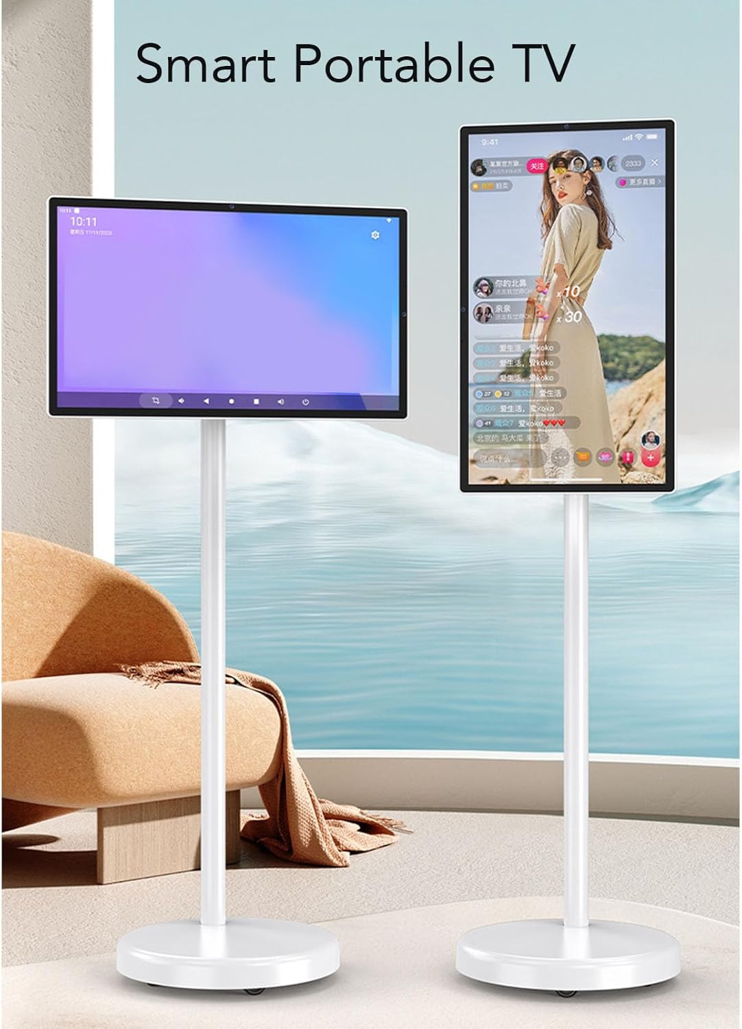 24 Inch Portable Monitor, Smart Touch Screen TV with Built in Battery, High Definition LCD Screen, Floor Standing Display Screen for Home (US Plug) - Image 3