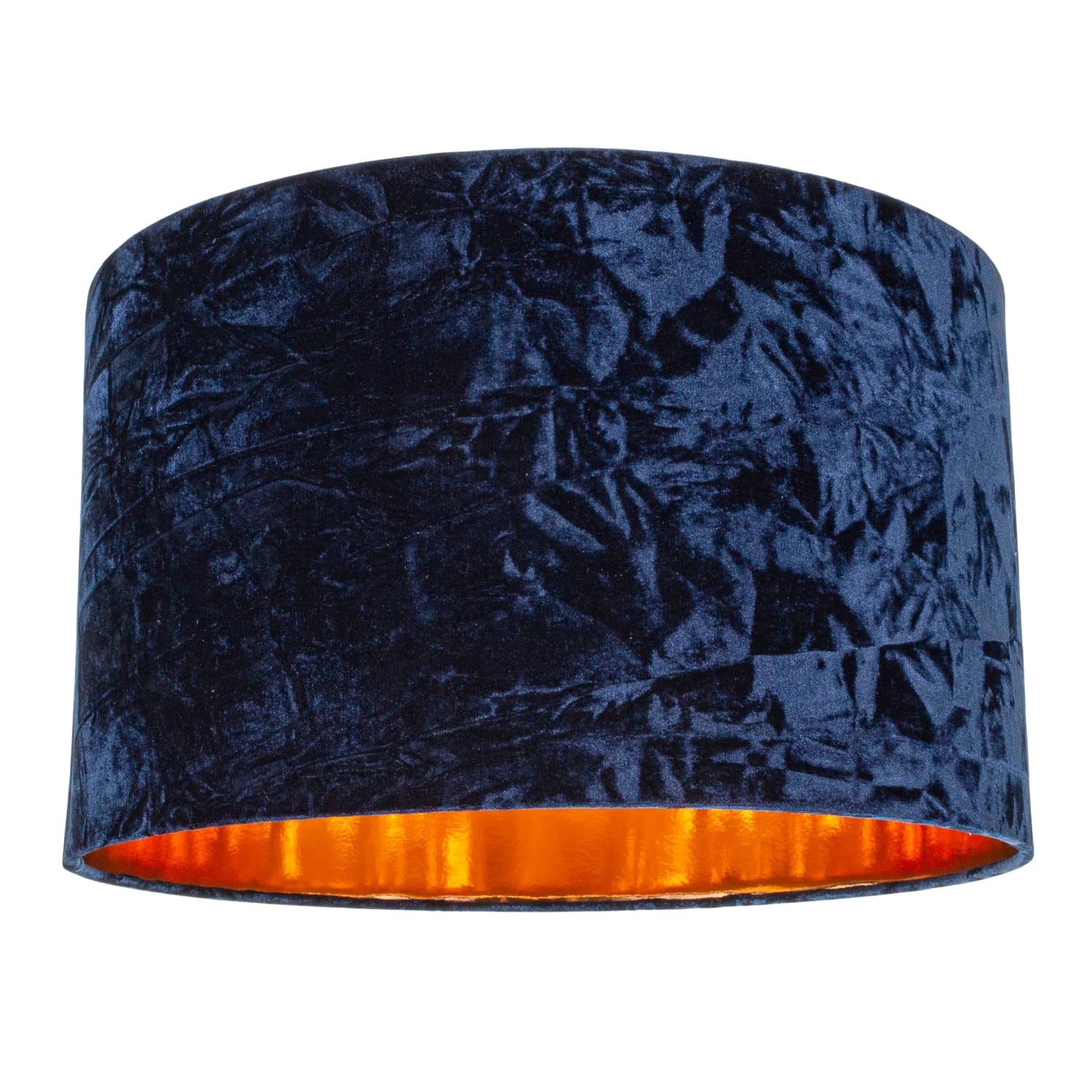Happy Homewares Midnight Blue Modern And On-Trend Navy Crushed Velvet Fabric 20" Pendant Circular Drum Lampshade With Shiny Copper Inner - 60Watt Maximum | Statement Piece By Large