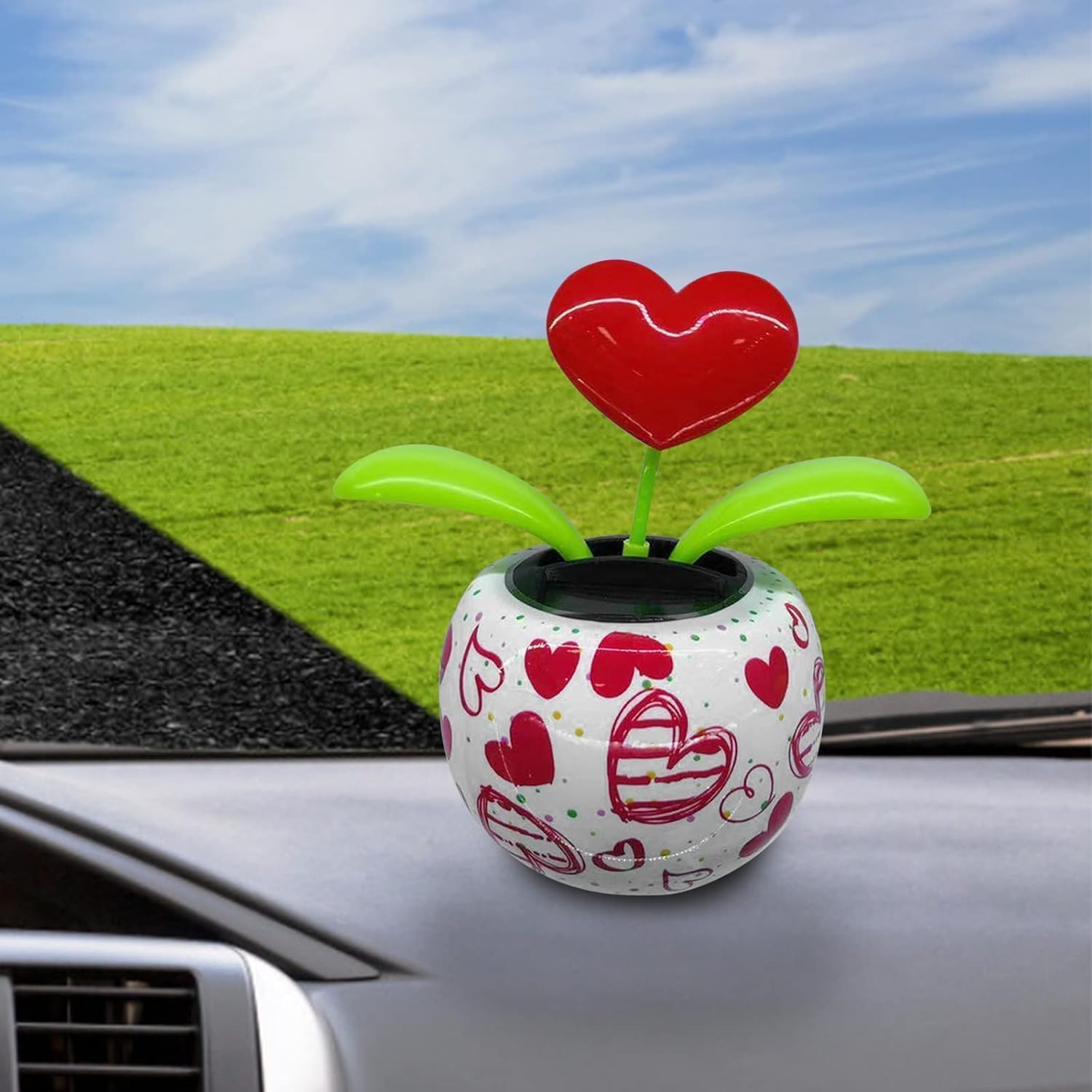 Red Solar Powered Dancing Figurines Toy, Solar Dance Flower, Heart Swing Dancing Flower in Pots - Image 4