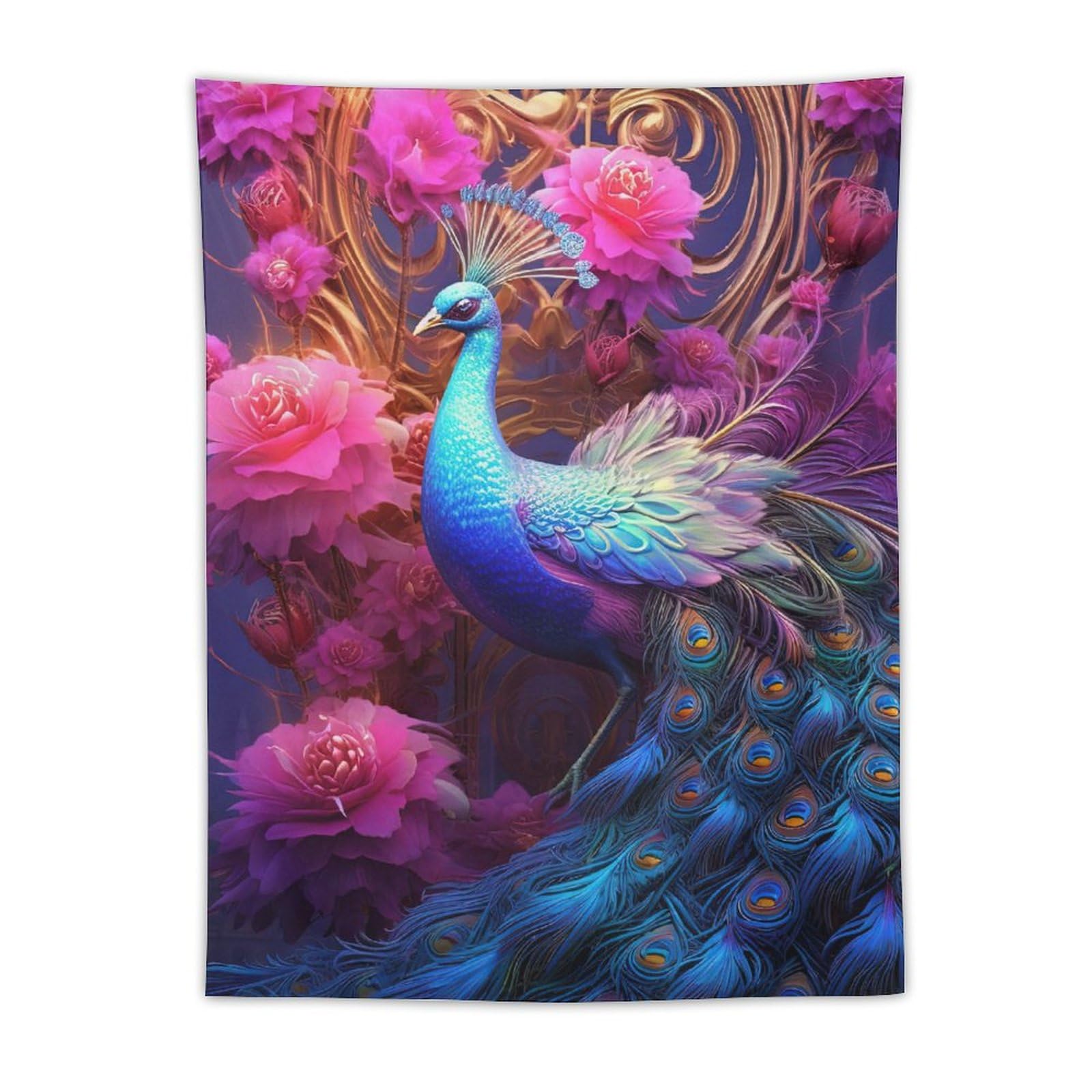 JHIONPeacock Tapestry, Beautiful Bird Tapestry Wall Hanging, Psychedelic Aesthetic Tapestries Wall Art Home Decor for Bedroom Living Room 30"x40"