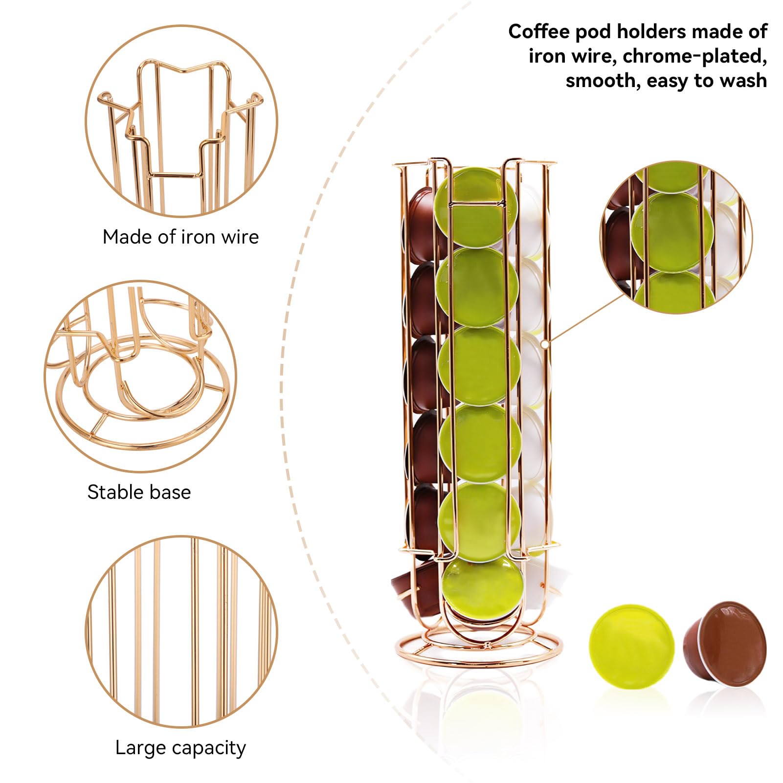 Coffee Pod Holder, Coffee Capsule Holder Stand 18 Capsule Coffee Pod Holder Tower Stand Rack(Gold)