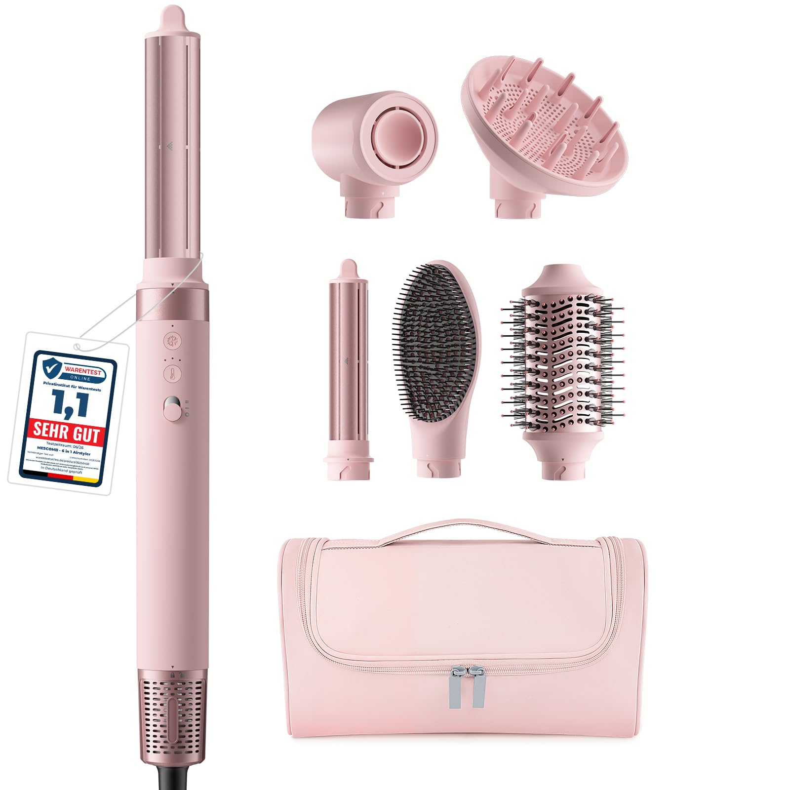 MESCOMB Moldeador de Pelo 6 en 1, Rizador de Pelo Automático Auto-Wrap con Difusor para Cabello Rizado, Cepillo Alisador y Cepillo Redondo de Volumen, Secador Iónico 1400 W con Aire Frío
