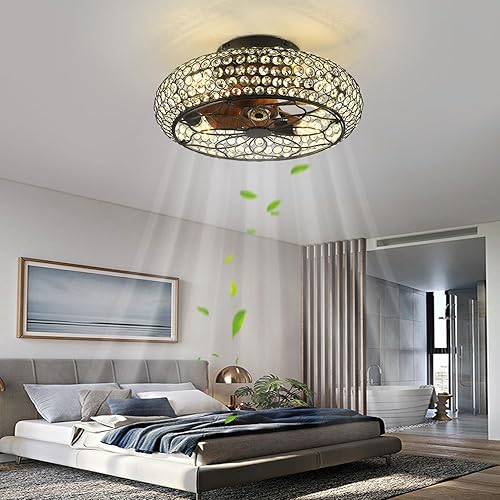 Miniatura 2 de Ventiladores de techo de cristal enjaulados con luces y control remoto, ventilador de techo de perfil bajo de 18.8 pulgadas con luz, ventilador de
