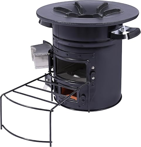 Miniatura 10 de Lineslife Estufa de cohete para acampar con sartén para cocinar, estufa de leña portátil de acero inoxidable con bolsa de transporte para