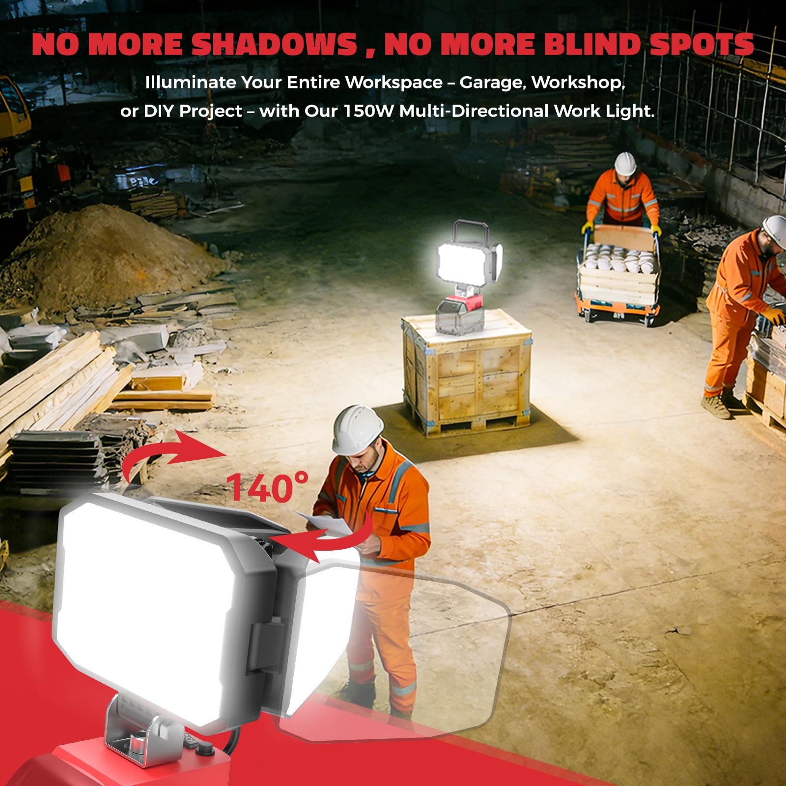 LIVOWALNY Lampa robocza LED kompatybilna z akumulatorem Milwaukee 18 V, przenośny reflektor budowlany z przyłączem USB A i typu C (bez akumulatora)