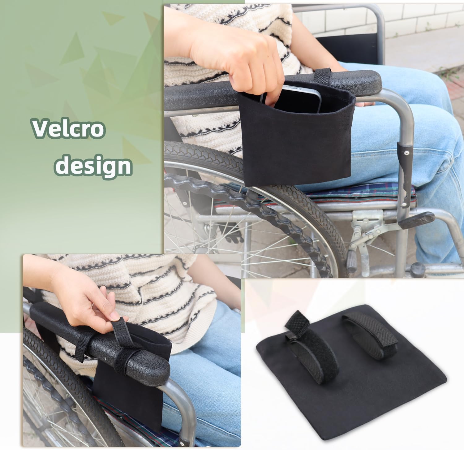 Wheelchair Phone Pouch with Adjustable Straps, Small Armrest Side Bag for Wheelchairs, Walkers & Mobility Scooters Compact Durable Phone Holder Accessory for Daily Use & Travel