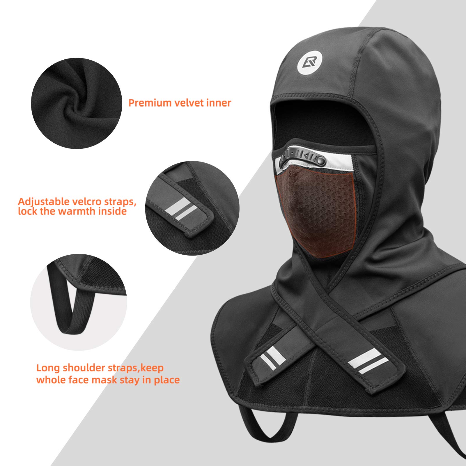 ROCKBROS Passamontagna Passamontagna Caldo Invernale Copricapo Multifunzionale Scaldacollo Riflettente Antivento per Sci Motociclismo Ciclismo Taglia M/L
