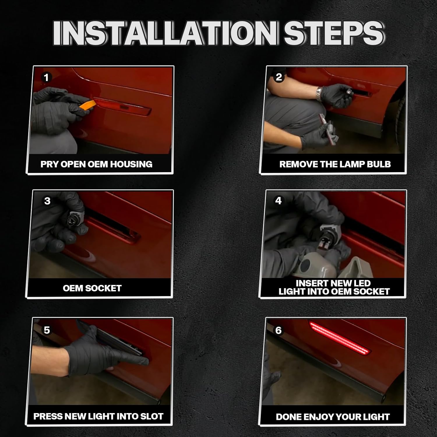 Dynamic White & Red LED Side Marker Lights for Ford Mustang 2010 2011 2012 2013 2014 Upgraded 2-Row Sequential Scan Front Rear Fender Bumper Sidemarker Light with Smoked Lens 4PCS